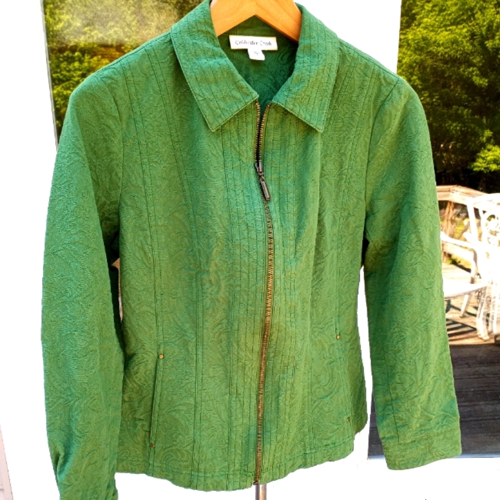 Coldwater Creek Cotton Paradise Green Jacket 6